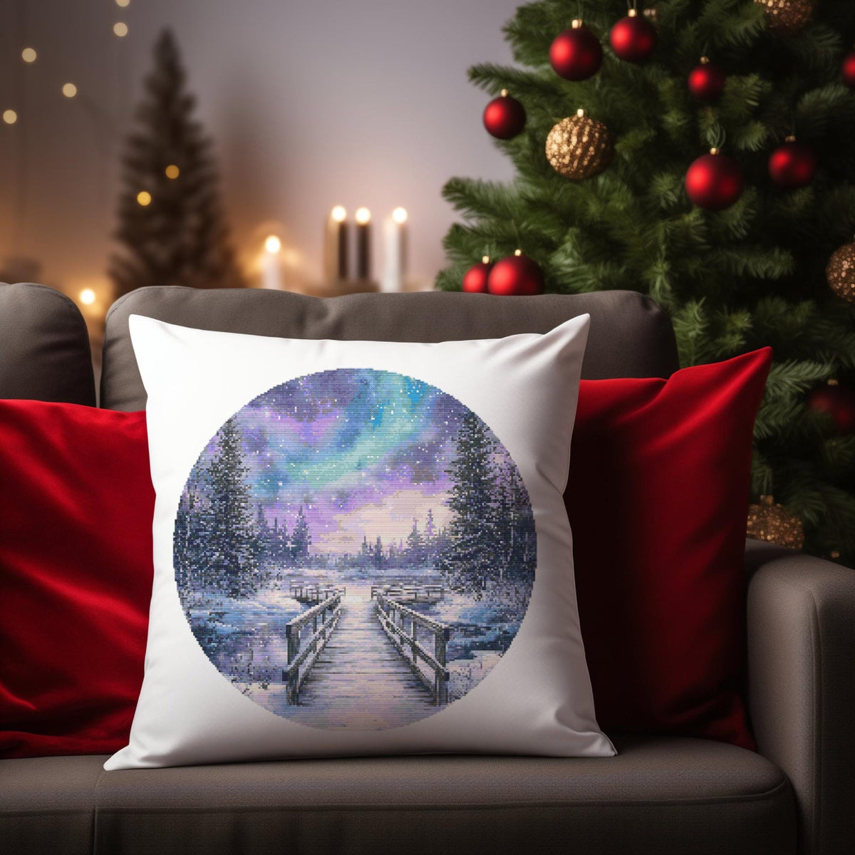 Cross Stitch Pattern With Northern Lights, Nature Cross Stitch Art, Winter Embroidery Template, Counted, Compatible With Pattern Keeper