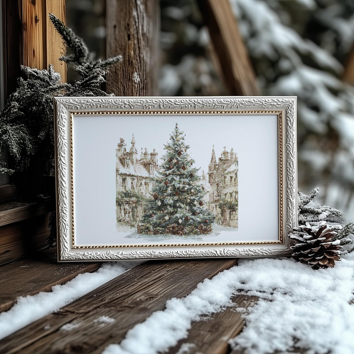 Cross Stitch Pattern With Christmas Tree, Counted Cross Stitch, Christmas Embroidery PDF, Winter Cross Stitch Chart, Holiday Home Decoration