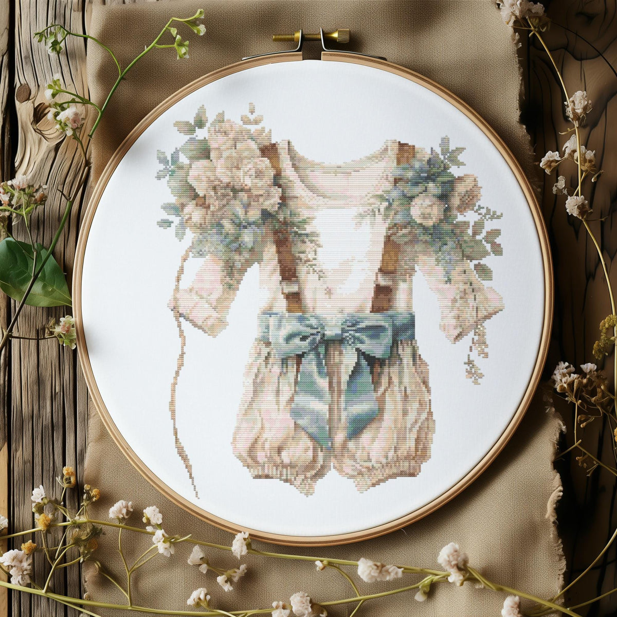 Baby Cross Stitch Pattern With Vintage Outfit, Counted, Floral Embroidery PDF, Nursery Roon Decor, Personalized Gifts For Newborn