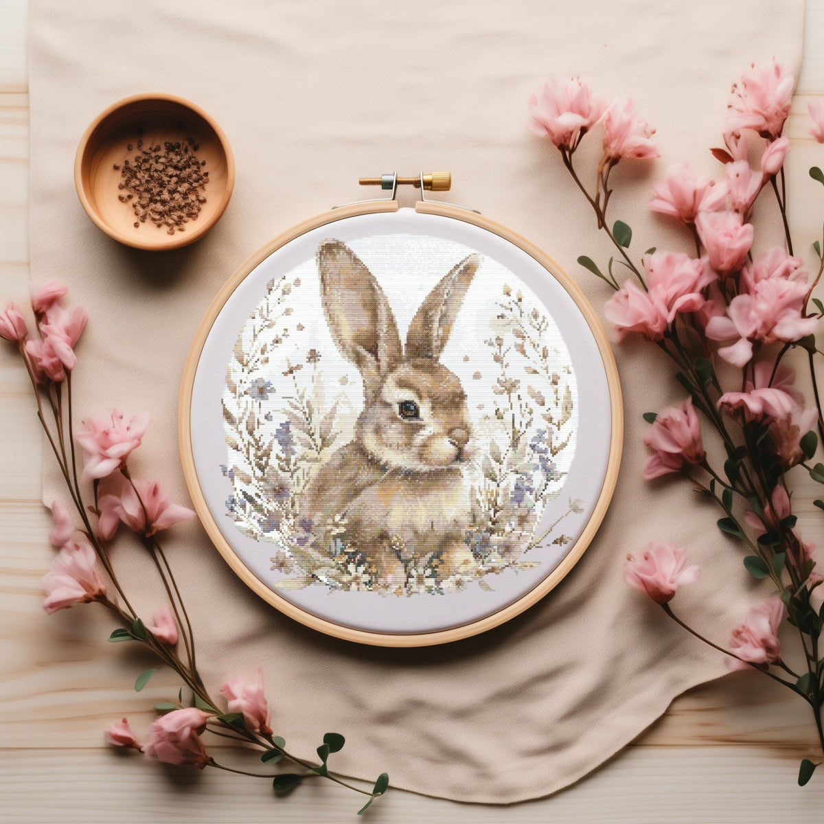 Cross Stitch Pattern With Easter Bunny, Modern Cross Stitch Designs, Easter Embroidery Pattern, Spring Cross Stitch Pattern, Floral Pattern