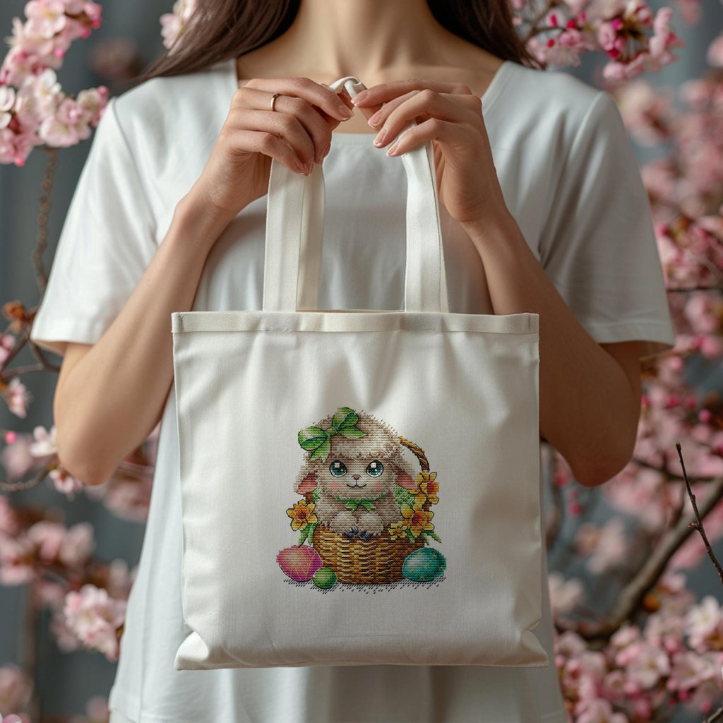 Easter Cross Stitch Pattern PDF With Cute Lamb, Easter Embroidery Designs, Spring Cross Stitch Charts, Beginner Friendly, Saga File
