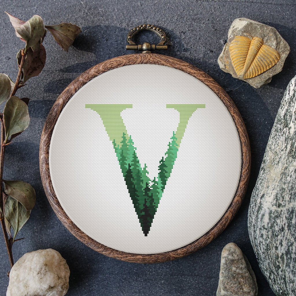 Alphabet Cross Stitch Pattern Green Forest Cross Stitch Designs Name Counted Embroidery Design Personalized Pattern Digital Downloads