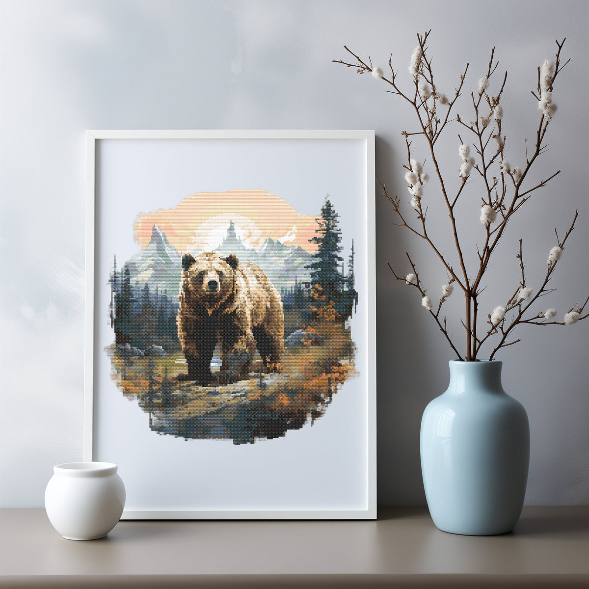 Bear Cross Stitch Pattern Pdf, Landscape Cross Stitch Designs, Counted Cross Stitch Charts, Digital Downloads
