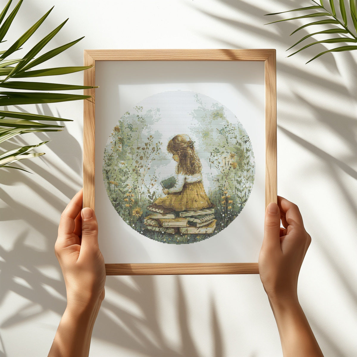 Counted Cross Stitch Pattern PDF With Girl, Books, Nursery Embroidery Designs, Watercolor Cross Stitch Chart, Book Lover Gifts