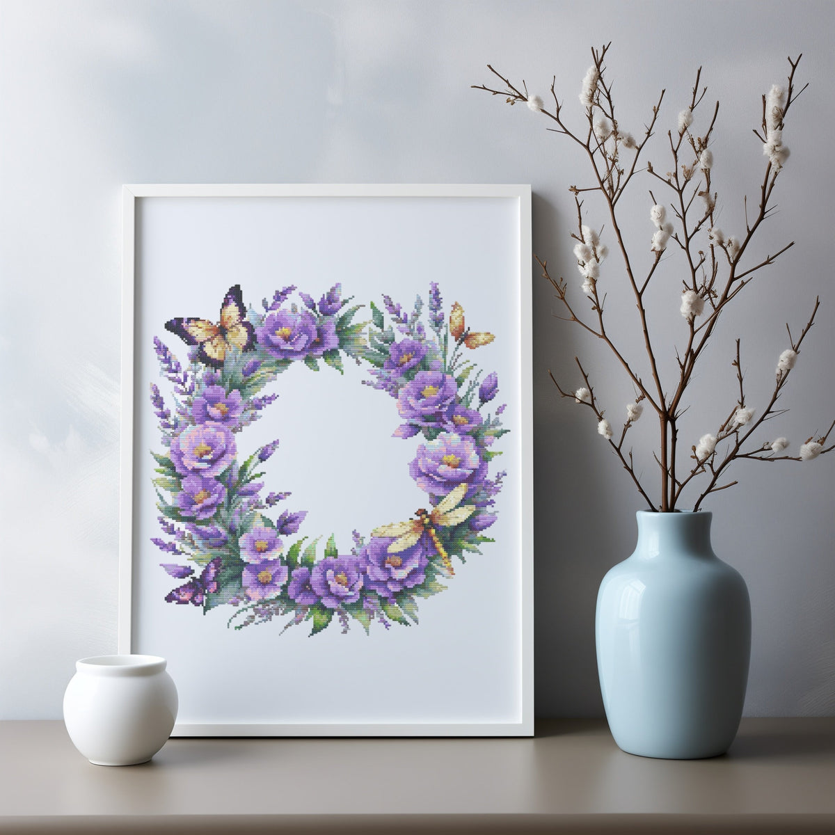 Cross Stitch Pattern With Floral Wreath, Modern Cross Stitch Designs, Mothers Day Embroidery Pattern, Counted, Summer Cross Stitch Pattern