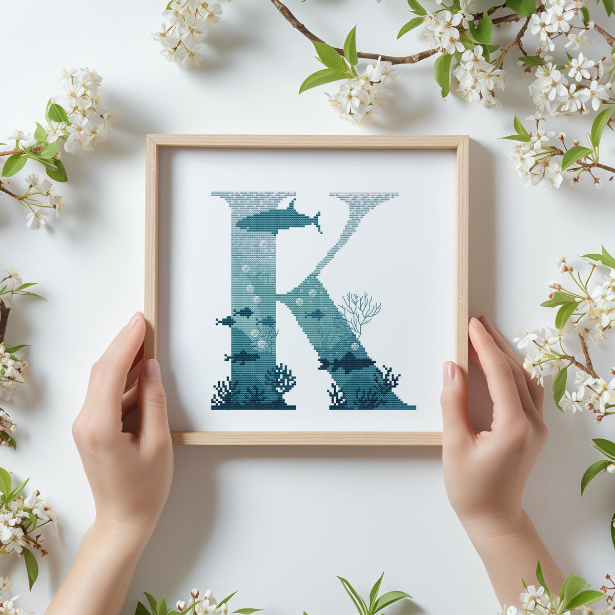 Letter Cross Stitch Pattern, Counted, Family Initials Embroidery Designs, Marine Monogram Cross Stitch Chart, Custom Name Cross Stitch Pdf