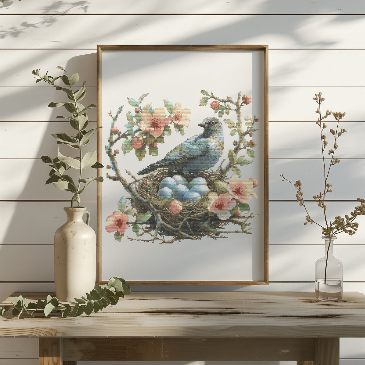 Spring Cross Stitch Pattern With Bird Floral Embroidery Design Easter Cross Stitch Pdf Counted Cross Stitch Design For Advanced Stitcher