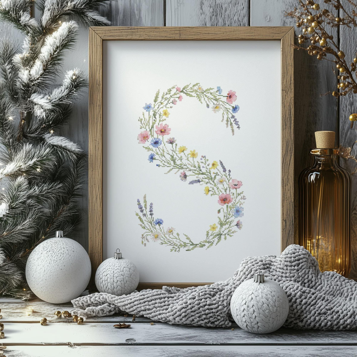 Custom Cross Stitch Pdf, Counted, Floral Letter S Cross Stitch Pattern, Monogram Cross Stitch Chart, Personalized Gifts, Pattern Keeper