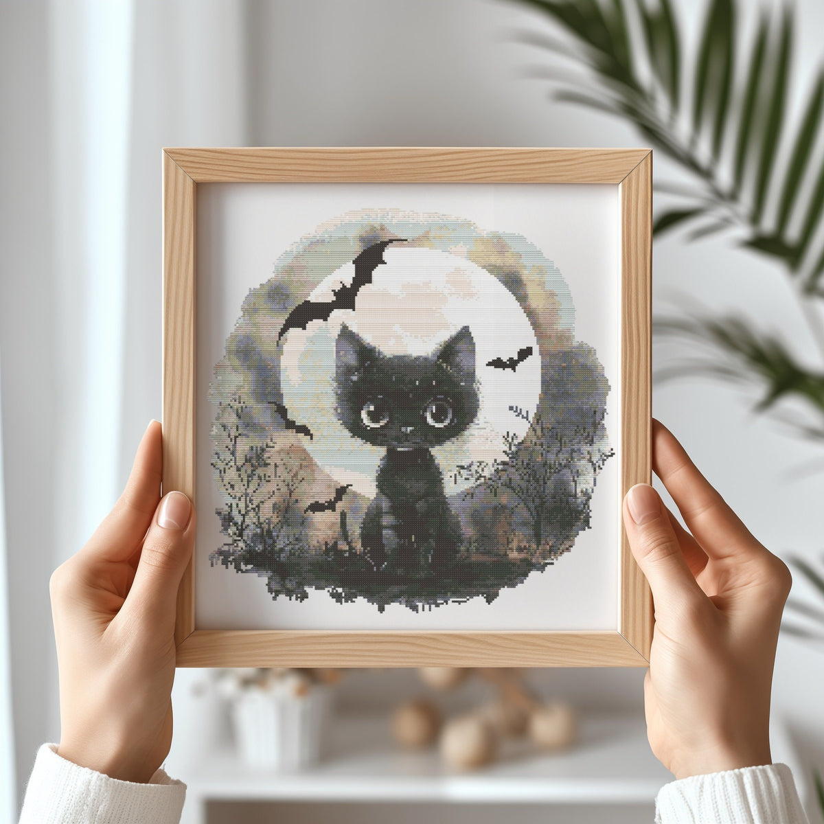 Counted Cross Stitch Pattern With Halloween Kitten, Black Cute Cat Embroidery Pattern, Halloween Embroidery, Nursery Cross Stitch Pdf