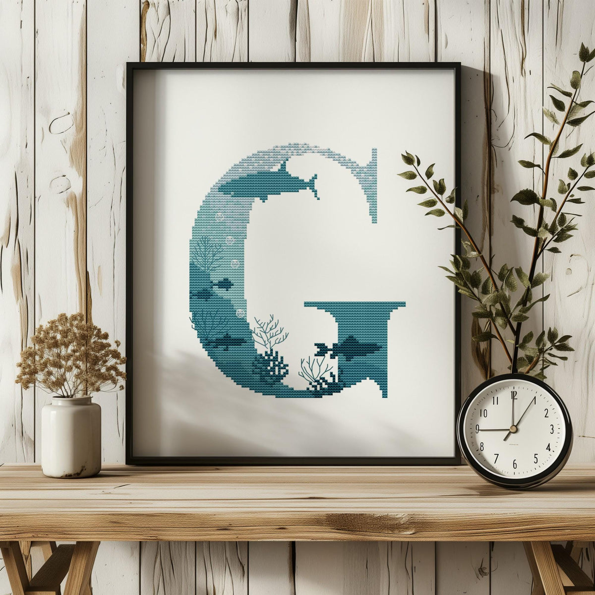 Modern Letter Cross Stitch Pattern Pdf, Counted Family Initials Embroidery Designs, Marine Monogram Cross Stitch Charts, Easy Cross Stitch