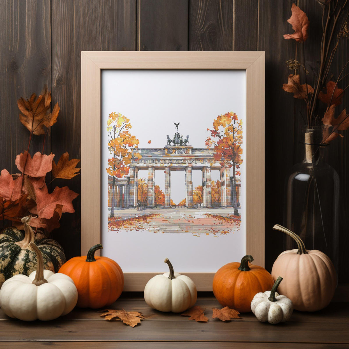 Watercolor Cross Stitch Pattern, Brandenburg Gate Cross Stitch Designs, Modern City Embroidery Pattern, Counted Cityscape Cross Stitch Chart
