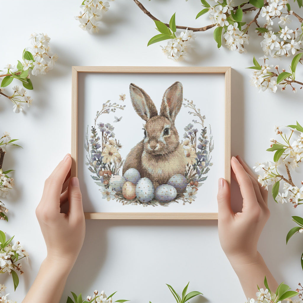Cross Stitch Pattern With Easter Bunny, Spring Cross Stitch PDF, Modern Cross Stitch Designs, Easter Embroidery Pattern, Floral Pattern
