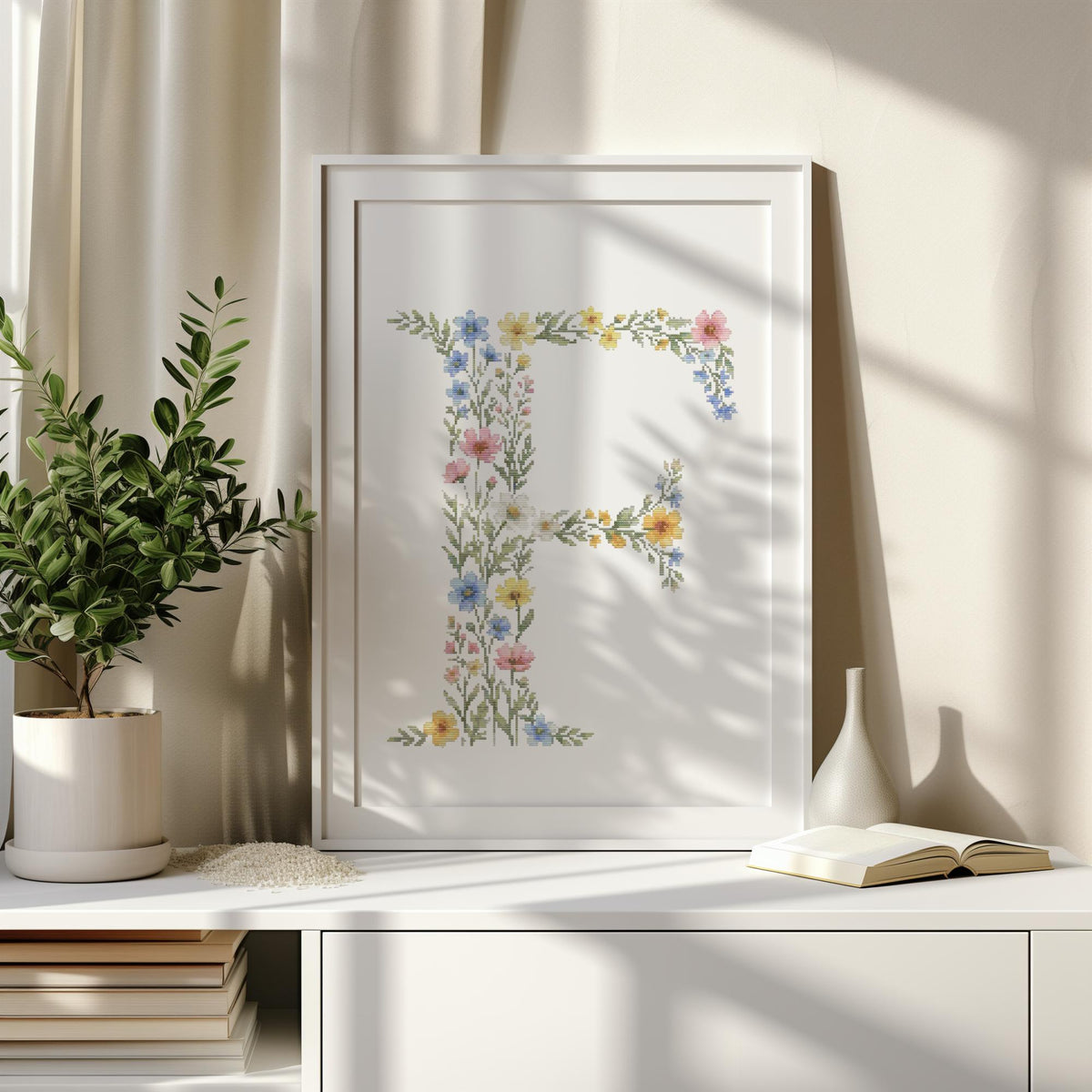 Custom Cross Stitch Pdf, Letter Cross Stitch Pattern With Wildflowers, Counted Monogram Cross Stitch Art, Pattern Keeper, Personalized Gift
