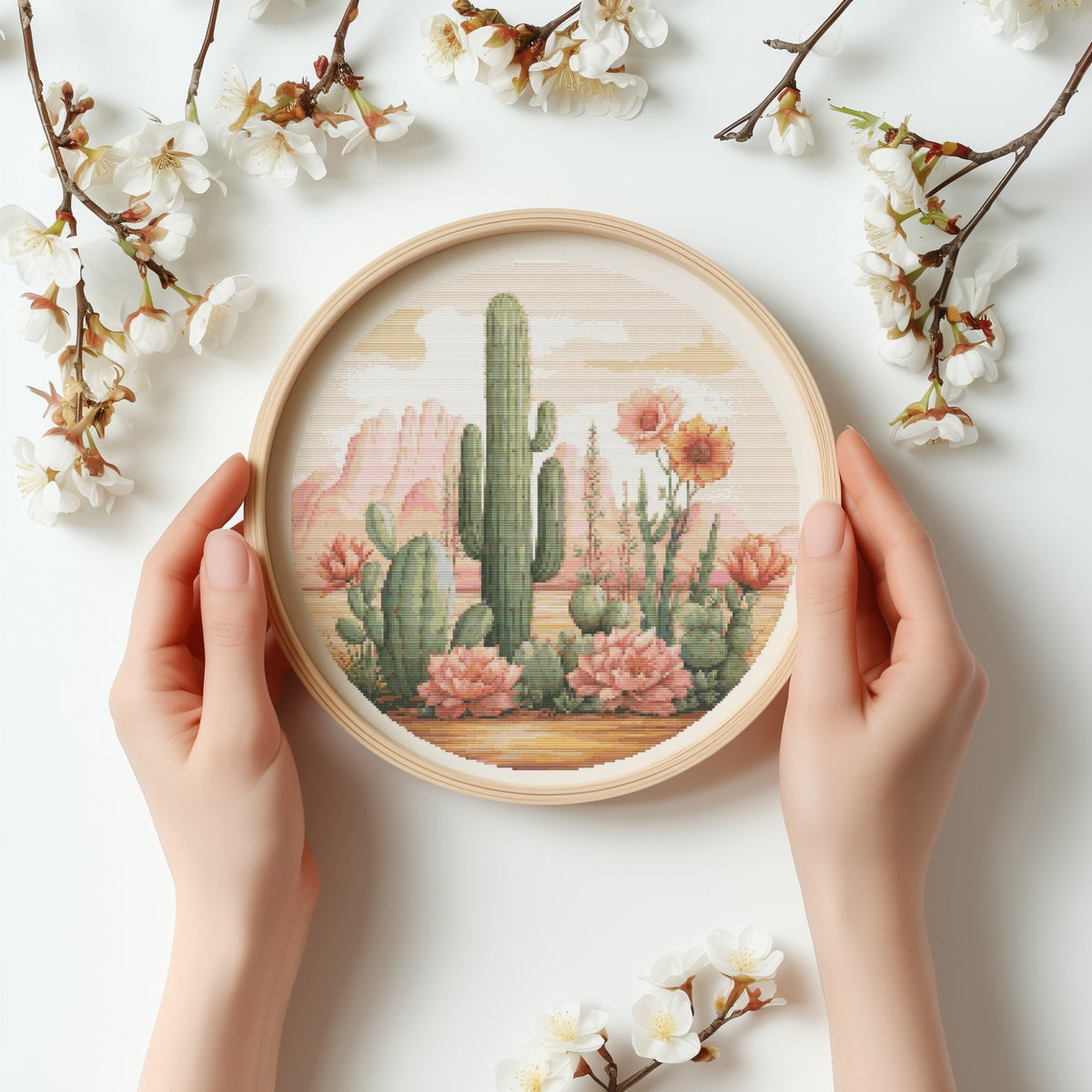 Counted Cross Stitch Pattern With Cactus, Modern Cross Stitch Chart, Desert Landscape Cross Stitch Designs, Wild Nature Embroidery Pattern