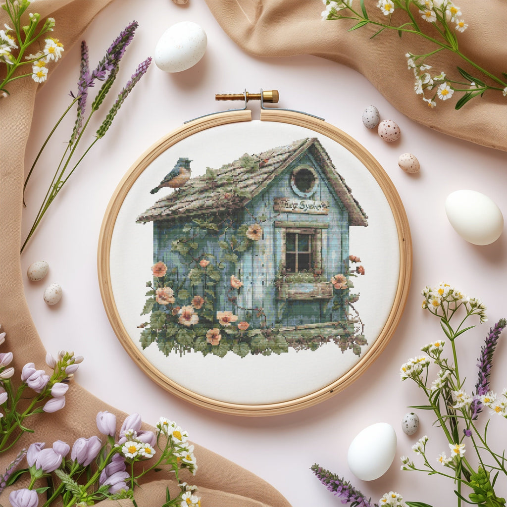 Cross Stitch Pattern Pdf With Birdhouse, Vintage Cross Stitch Designs, Bird Embroidery Pattern, Cross Stitch Art, Counted Cross Stitch Chart