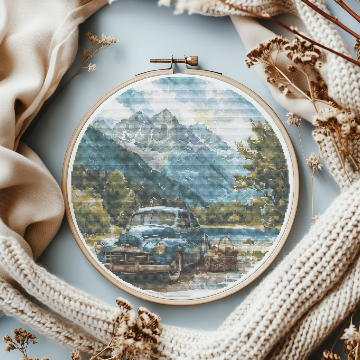 Cross Stitch Pattern Pdf With Retro Car, Cross Stitch Design For Men, Counted Cross Stitch Chart, Embroidery Pattern, Father's Day Gifts