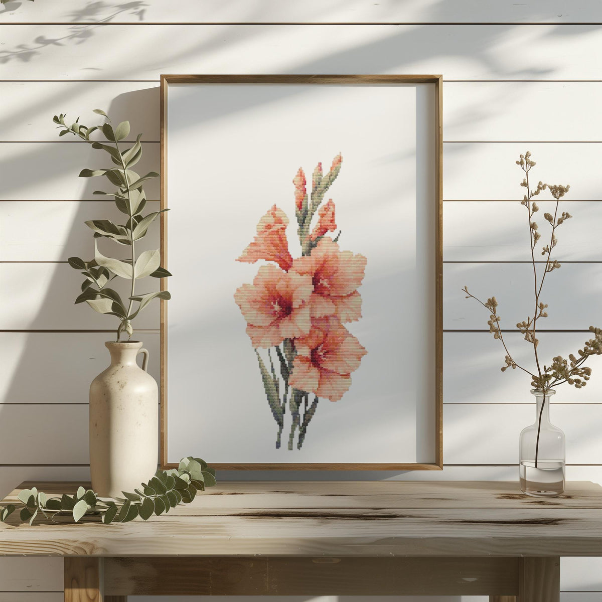 Cross Stitch Pattern With Gladiolus Counted Cross Stitch Designs August Birth Flower Cross Stitch Sampler Birth Flower Embroidery Pattern
