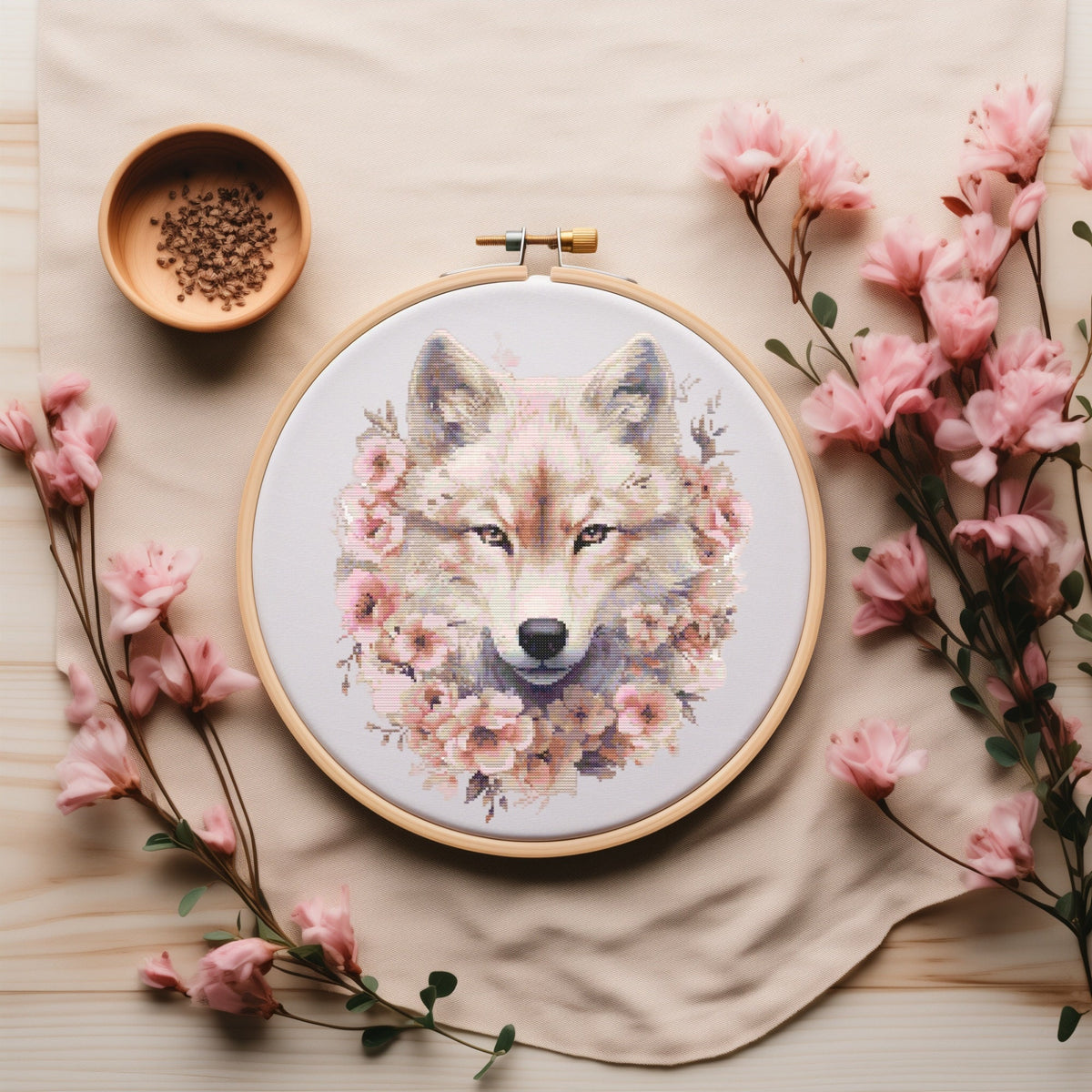 Wolf Cross Stitch Pattern PDF, Floral Cross Stitch Designs, Counted Cross Stitch Chart, Embroidery Pattern, Mother's Day Gifts