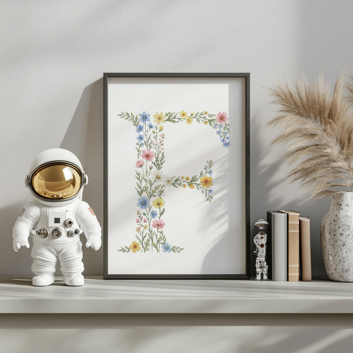 Custom Cross Stitch Pdf, Letter Cross Stitch Pattern With Wildflowers, Counted Monogram Cross Stitch Art, Pattern Keeper, Personalized Gift