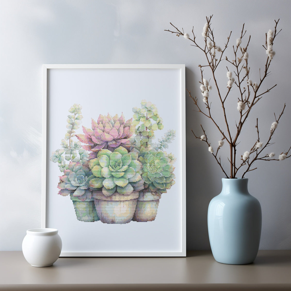 Modern Cross Stitch Pattern With Succulents, Potted Plants Cross Stitch Design, Botanical Embroidery Pattern, Counted Cross Stitch Chart