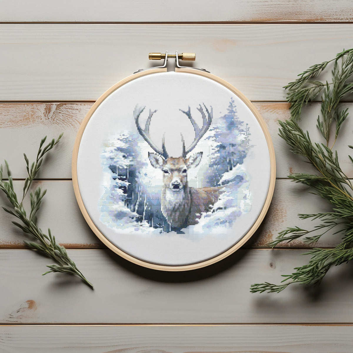 Winter Cross Stitch Pattern With Reindeer, Landscape Cross Stitch Art, Christmas Embroidery Designs, Counted, Include Saga File
