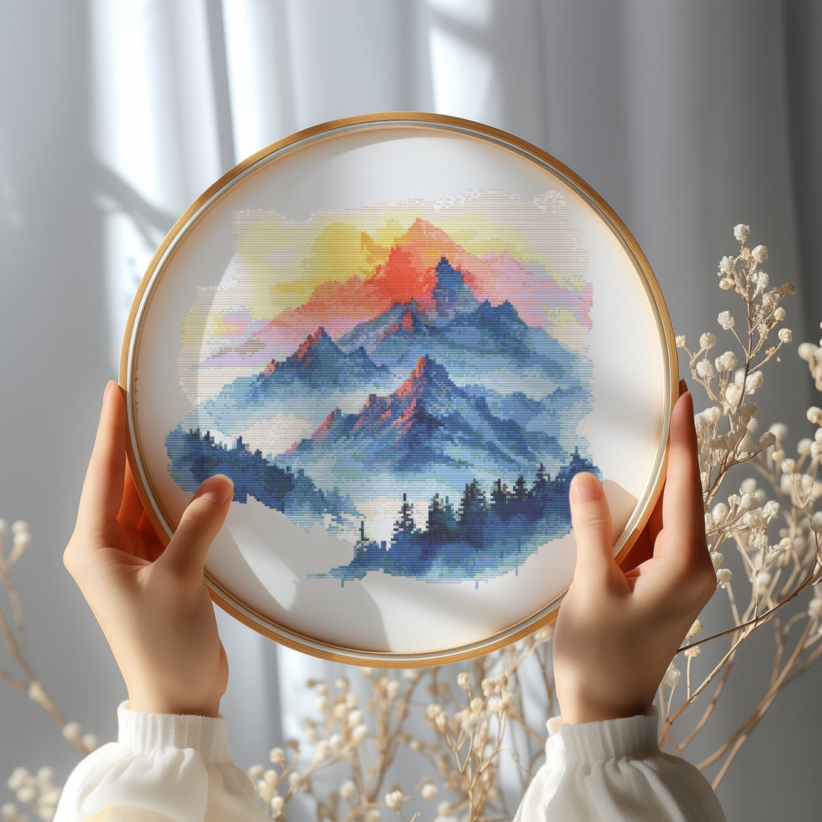 Mountain Cross Stitch Pattern PDF, Counted Cross Stitch Chart, Landscape Cross Stitch Designs, Nature Embroidery Pattern, Nature Lover Gifts