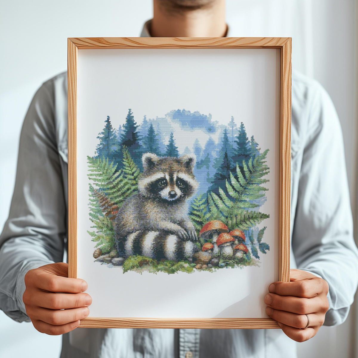 Raccoon Cross Stitch Pattern PDF, Nature Cross Stitch Designs, Counted Cross Stitch Charts, Embroidery Pattern, Nursery Cross Stitch Art