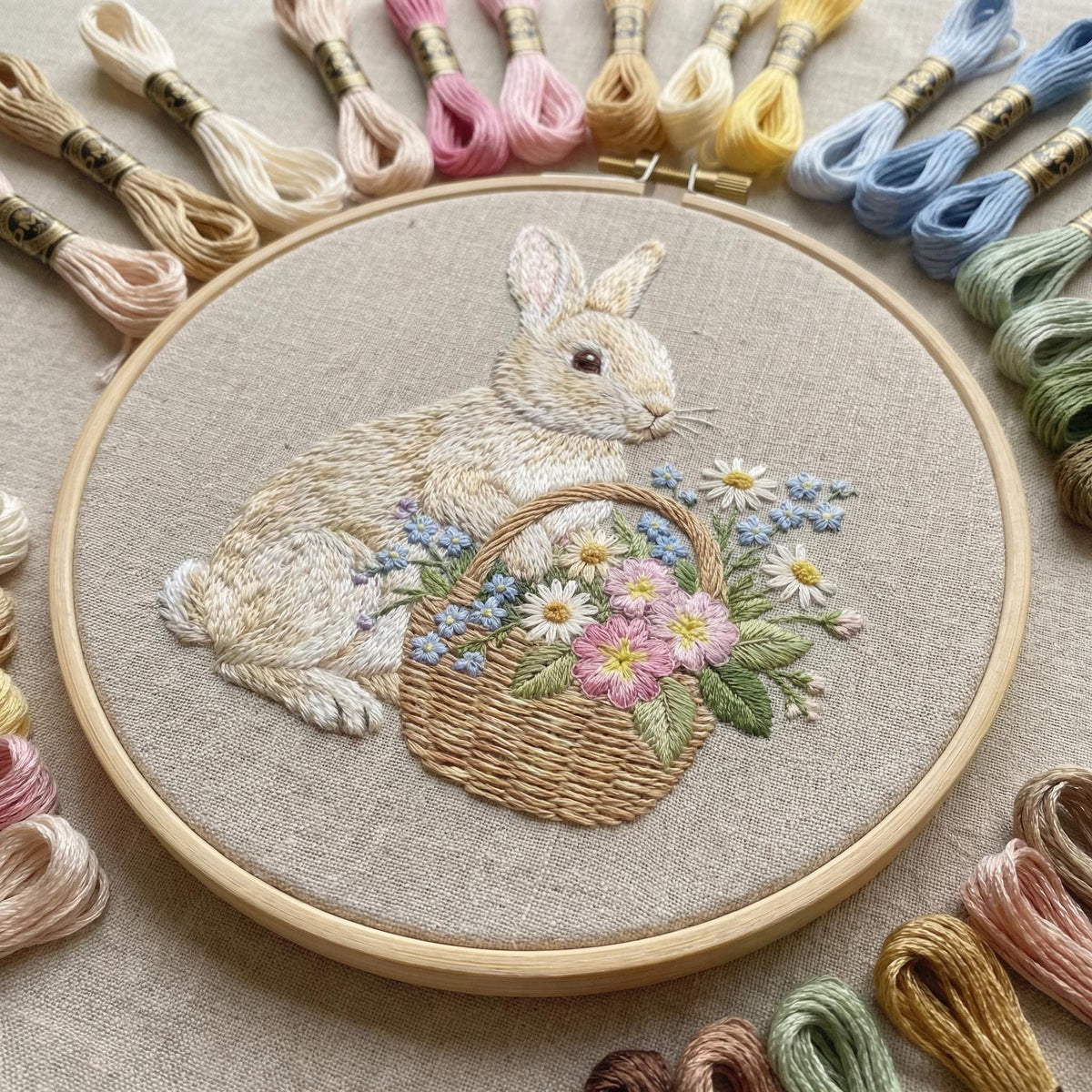 Easter Hand Embroidery Template With Rabbit, Spring Embroidery Pattern PDF With Bunny, Do It Yourself Gifts, Mothers Day Gift For Grandma