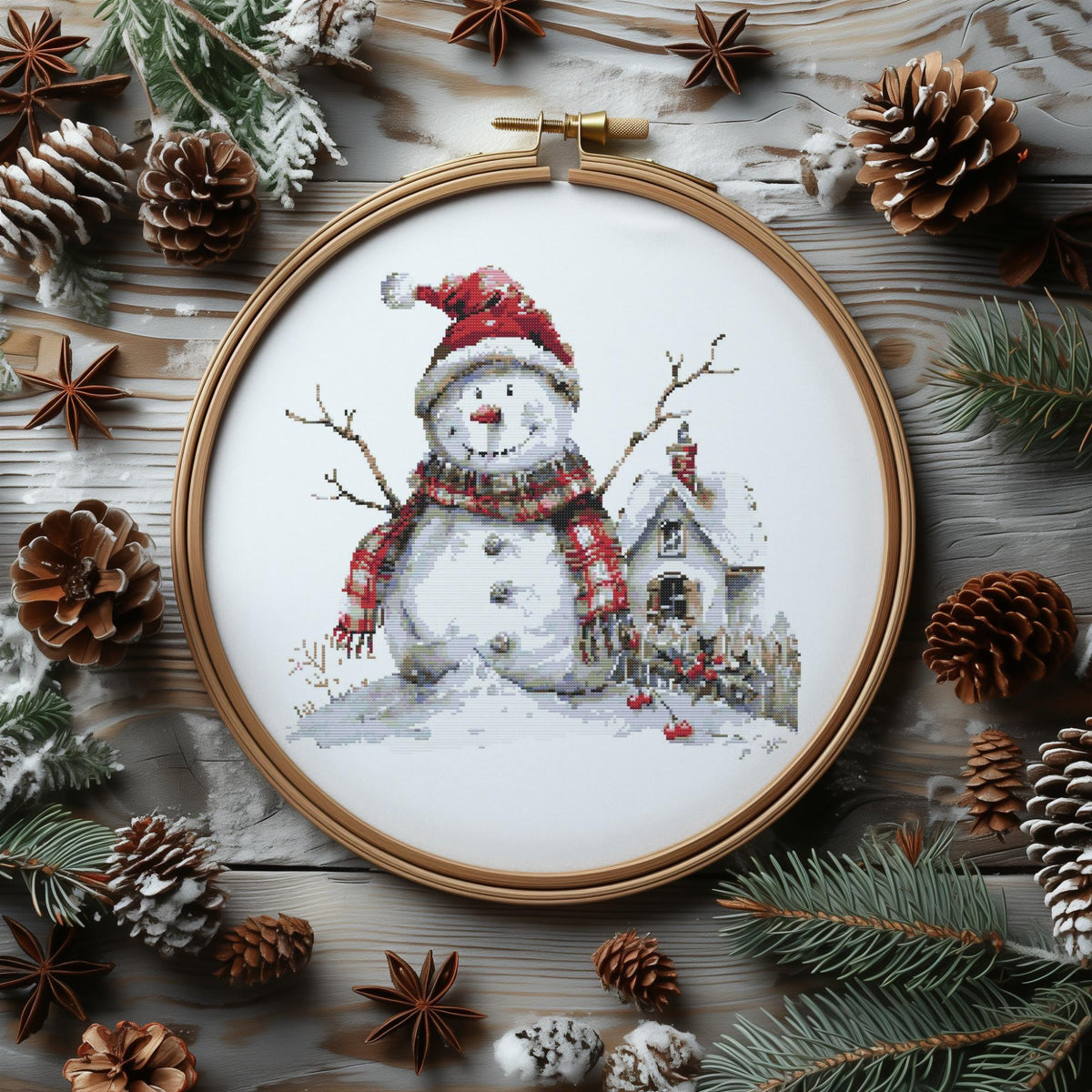 Counted Cross Stitch Pattern With Snowman, Christmas Embroidery Designs, Festive Cross Stitch Chart, Pattern Keeper File