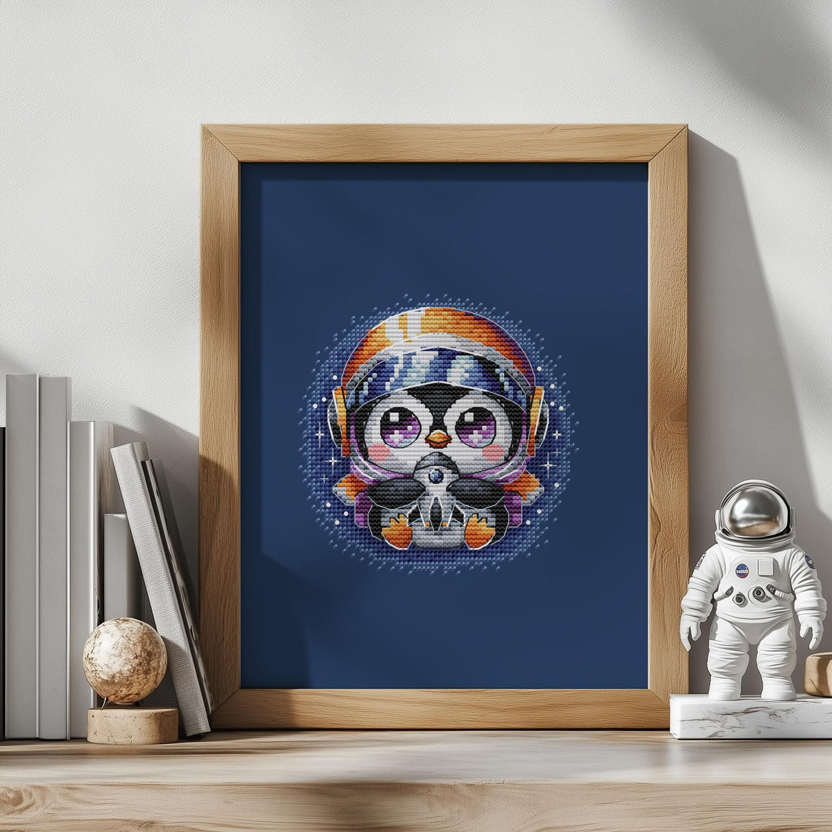 Small Cross Stitch Pattern With Penguin Astronaut, Embroidery PDF, Counted Cross Stitch, Nursery Cross Stitch Chart For Beginners, Saga File