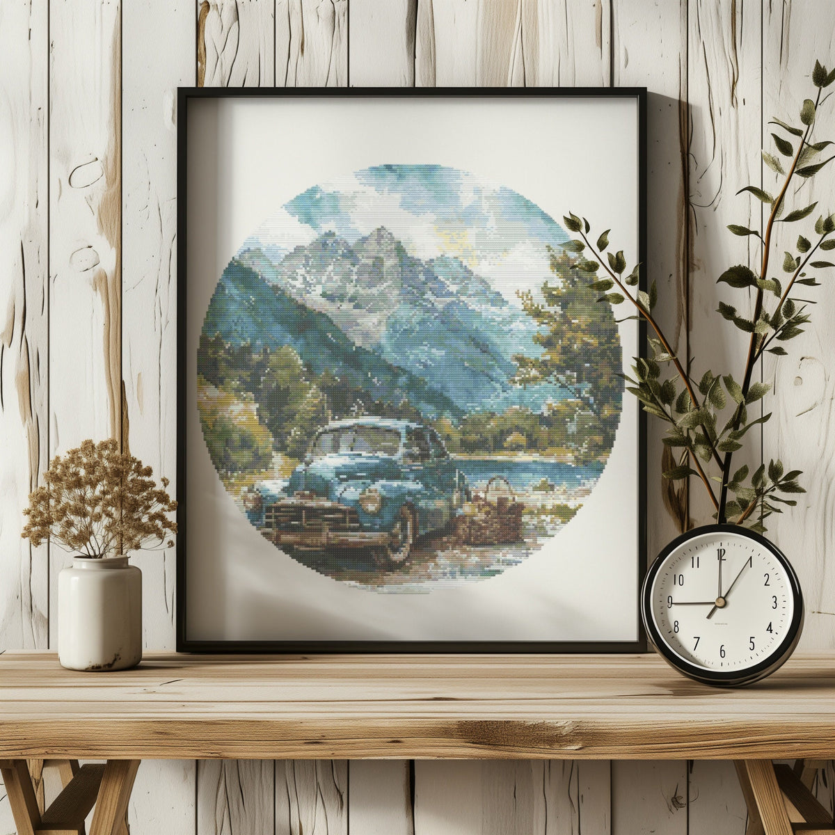 Cross Stitch Pattern Pdf With Retro Car, Cross Stitch Design For Men, Counted Cross Stitch Chart, Embroidery Pattern, Father's Day Gifts