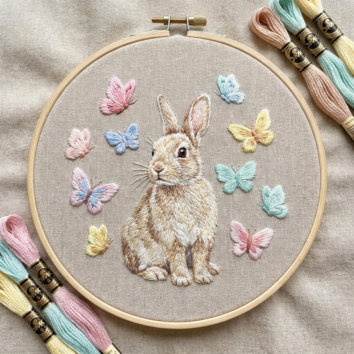 Bunny Embroidery Pattern PDF With Butterflies, Spring Hand Embroidery Design With Cute Rabbit, Do It Yourself Gifts, Nursery Room Decoration