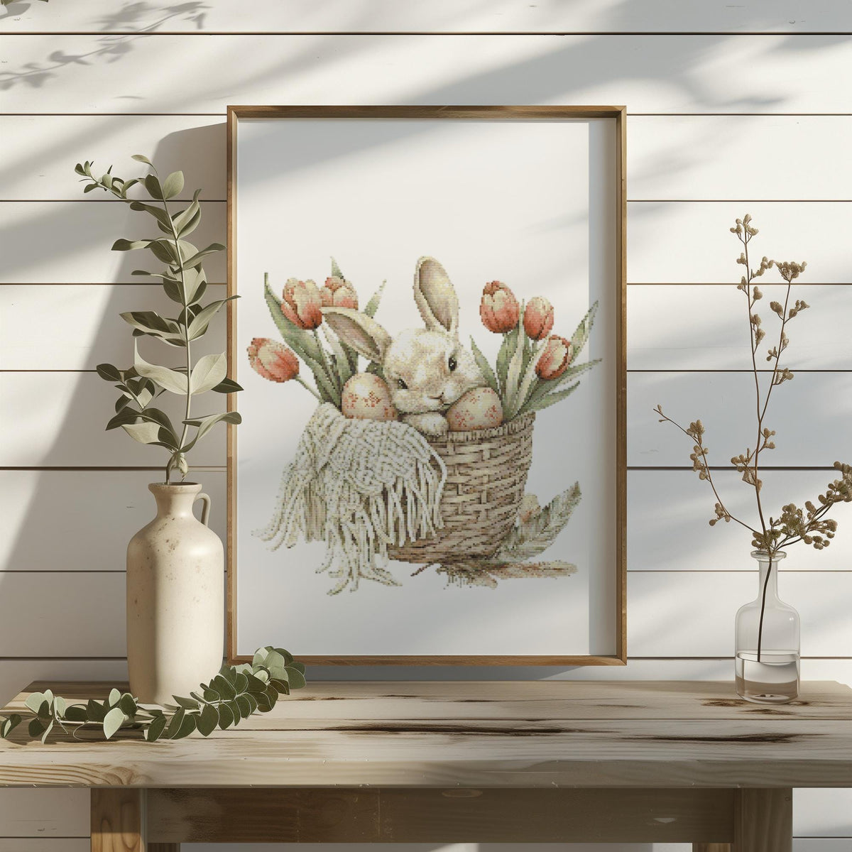 Cross Stitch Pattern With Cute Bunny Easter Cross Stitch PDF Floral Cross Stitch Designs Embroidery Designs Cottagecore Cross Stitch Pattern