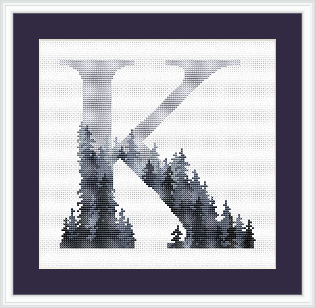Modern Monogram Cross Stitch Pattern, Forest Embroidery Pattern, Customisable Letter Cross Stitch Chart, Easy Cross Stitch For Beginners