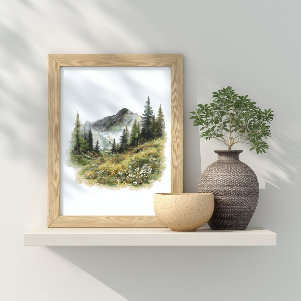Forest Cross Stitch Pattern With Mountains, Counted Landscape Cross Stitch Designs, Forest Embroidery Pattern, Wild Nature Cross Stitch Pdf