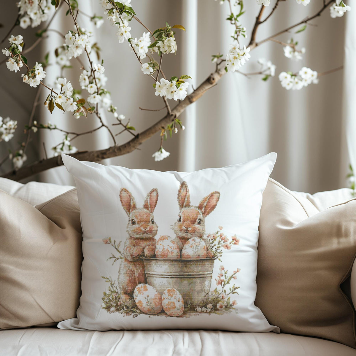 Cross Stitch Pattern With Two Easter Bunnies Easter Embroidery Pattern Pdf Cottagecore Cross Stitch Designs Spring Cross Stitch Pattern