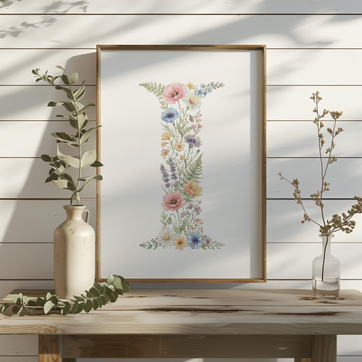 Custom Name Cross Stitch Pdf, Counted, Floral Letter I Cross Stitch Pattern, Monogram Cross Stitch Chart, Personalized Gifts, Pattern Keeper