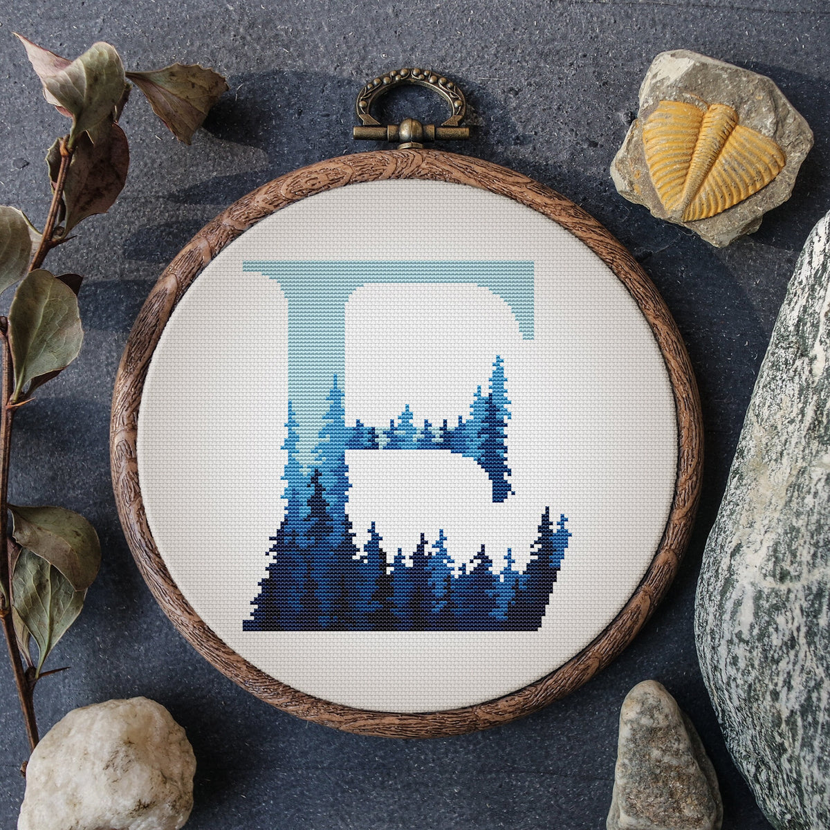 Monogram Cross Stitch Pattern Forest Embroidery Pattern Letter Cross Stitch Sampler Customise  Name Cross Stitch Counted Easy Cross Stitch
