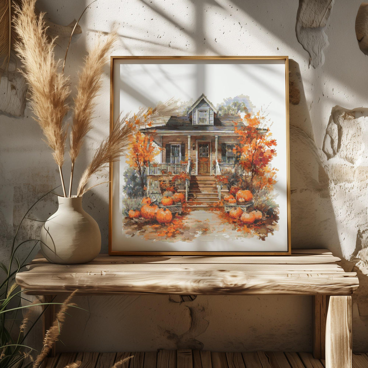 Cross Stitch Pattern With Fall Scenery Autumn Landscape Cross Stitch Designs Rustic Country Embroidery Pattern Counted Cross Stitch Pattern
