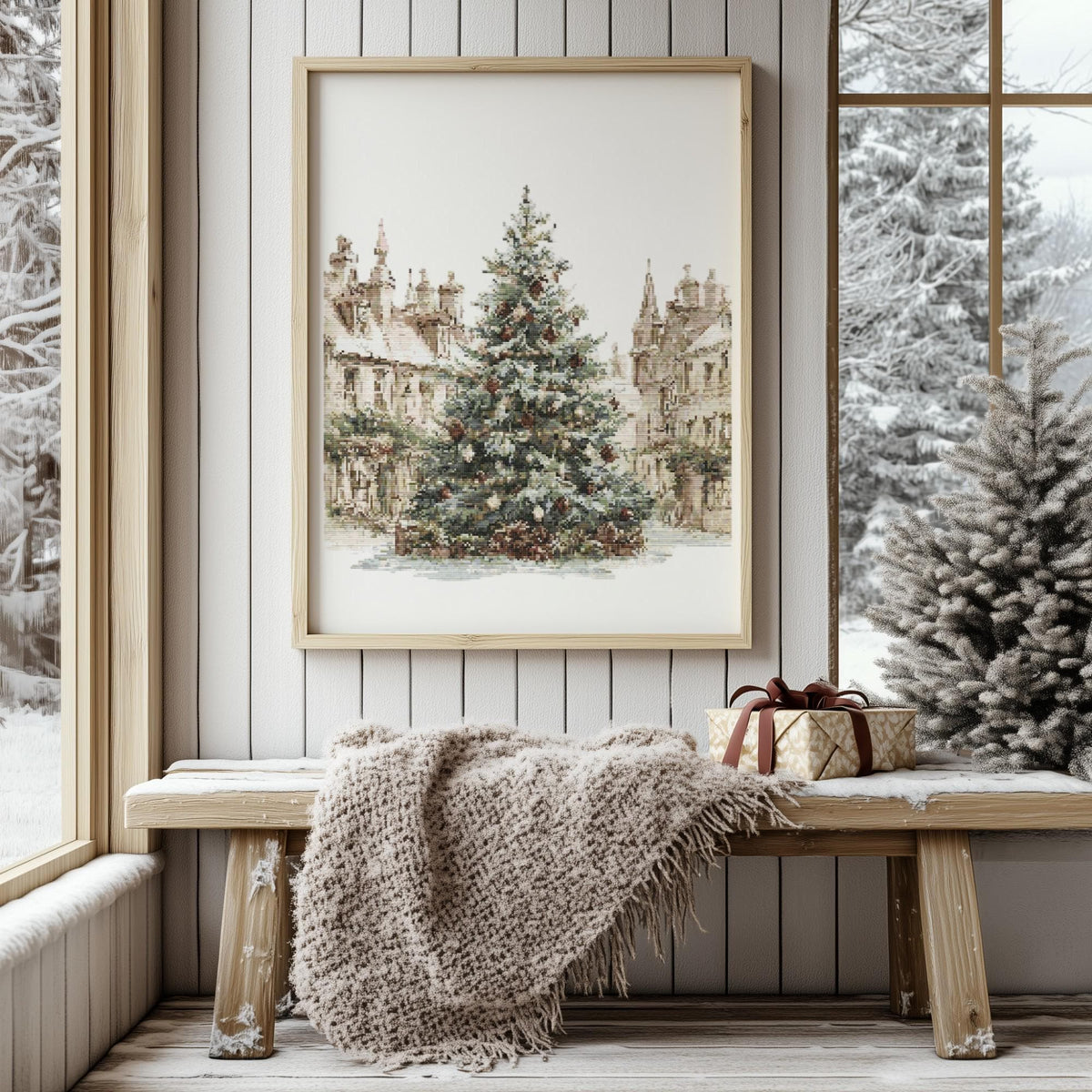 Cross Stitch Pattern With Christmas Tree, Counted Cross Stitch, Christmas Embroidery PDF, Winter Cross Stitch Chart, Holiday Home Decoration