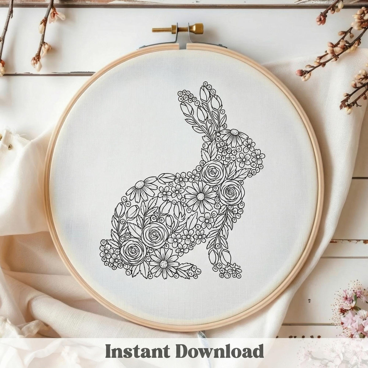 Easter Embroidery Pattern PDF With Bunny, Spring Hand Embroidery Template With Rabbit, Do It Yourself Gifts, Happy Easter Gift For Grandma
