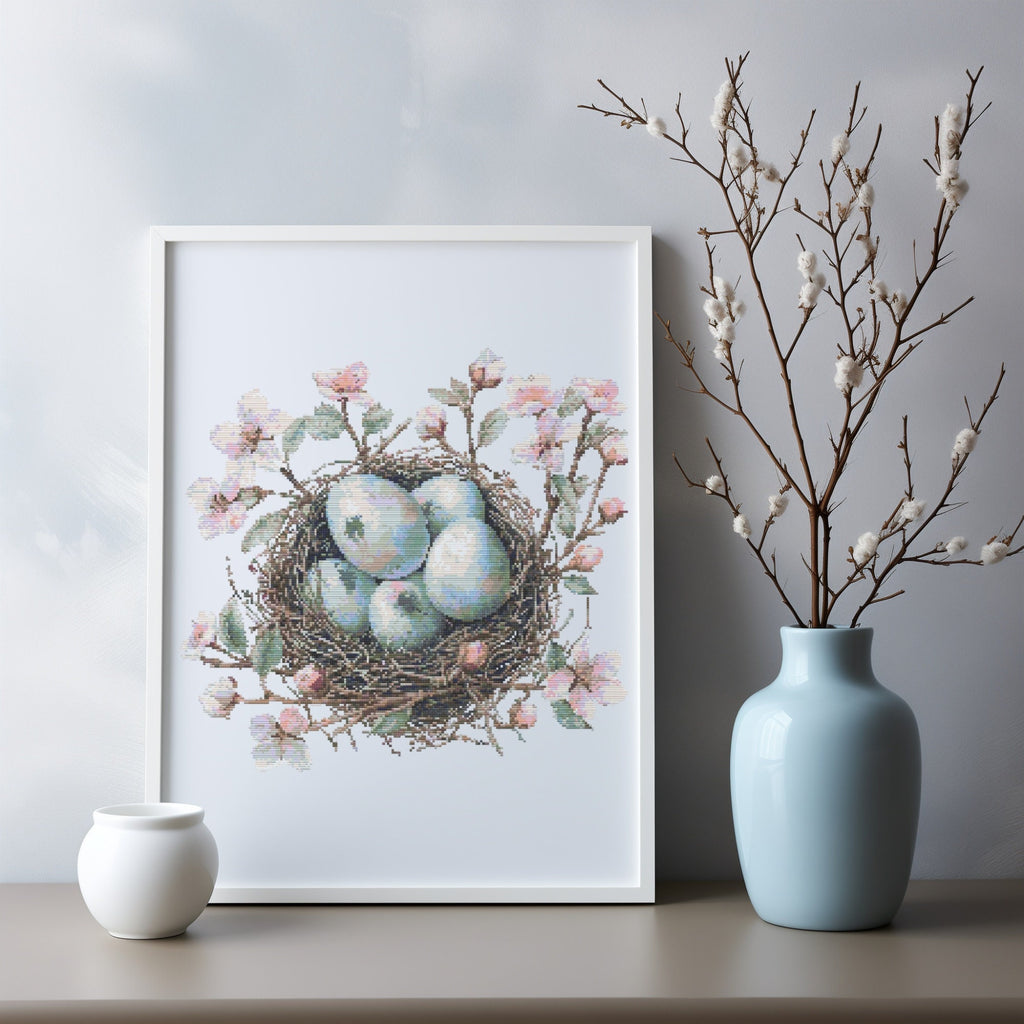 Cross Stitch Pattern With Easter Eggs, Modern Cross Stitch Designs, Easter Embroidery, Spring Cross Stitch Pattern, Floral Cross Stitch PDF