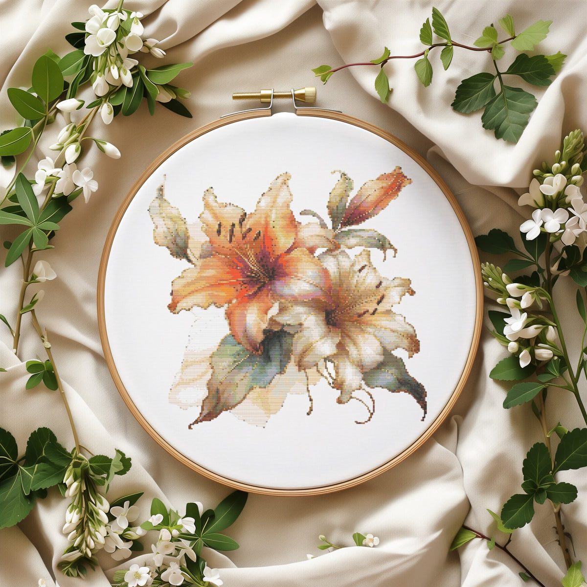 Bouquet Cross Stitch Pattern With Lilies, Floral Embroidery Pattern, Cross Stitch Design, Counted Cross Stitch Art, Mothers Day Gifts