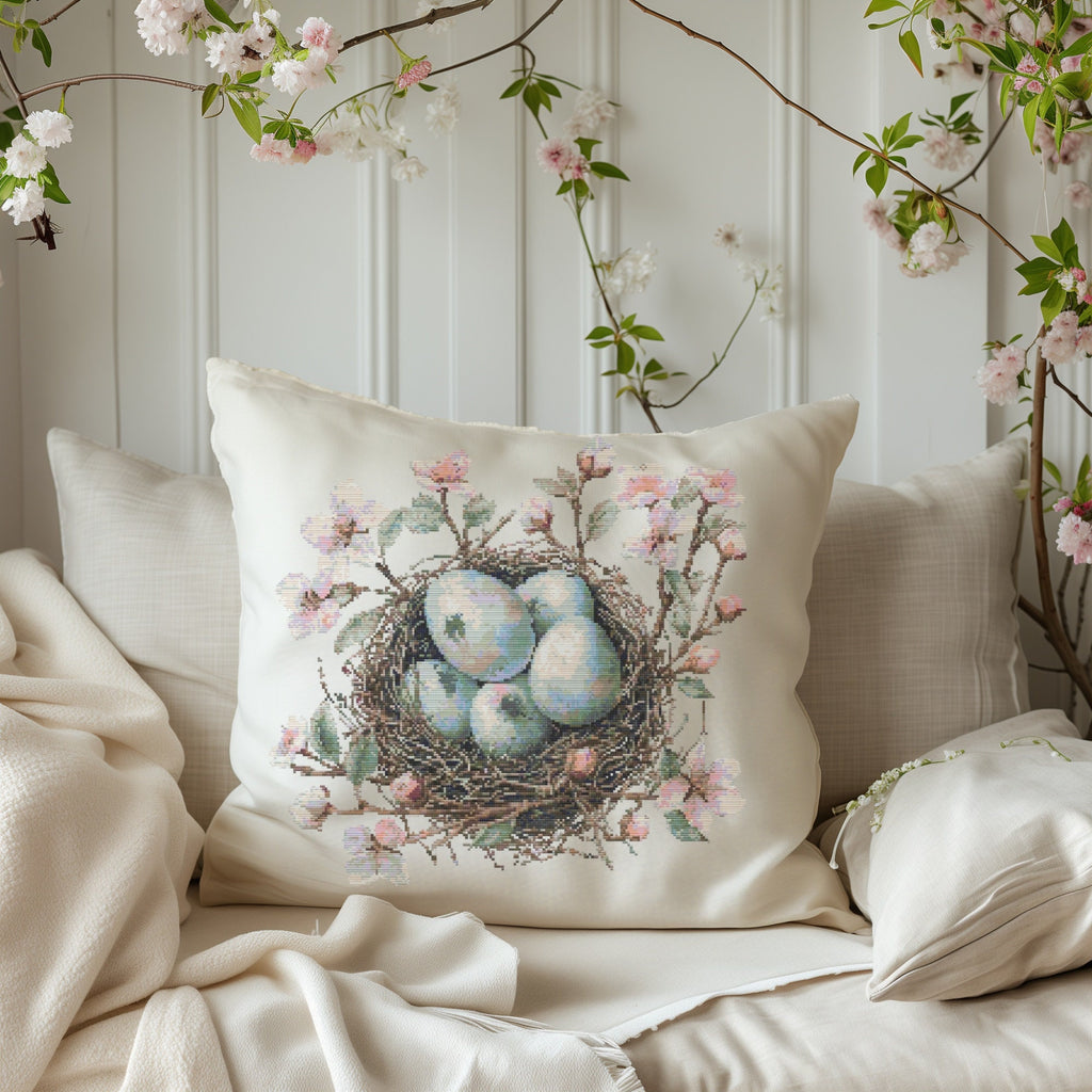 Cross Stitch Pattern With Easter Eggs, Modern Cross Stitch Designs, Easter Embroidery, Spring Cross Stitch Pattern, Floral Cross Stitch PDF