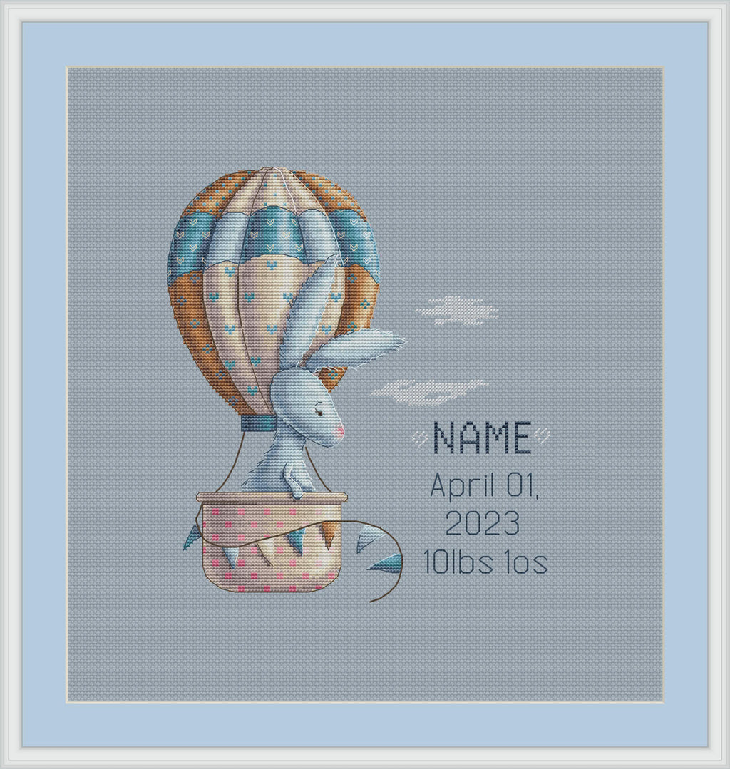 Baby Cross Stitch Pattern With Rabbit, Counted Cross Stitch, Nursery Embroidery PDF, Custom Newborn Gifts, Personalized Birth Announcement