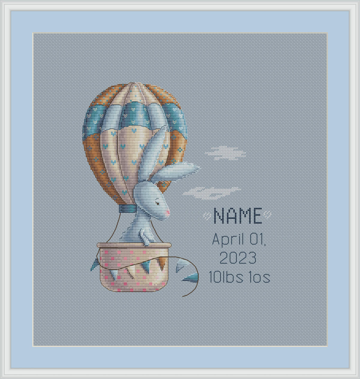 Baby Cross Stitch Pattern With Rabbit, Counted Cross Stitch, Nursery Embroidery PDF, Custom Newborn Gifts, Personalized Birth Announcement