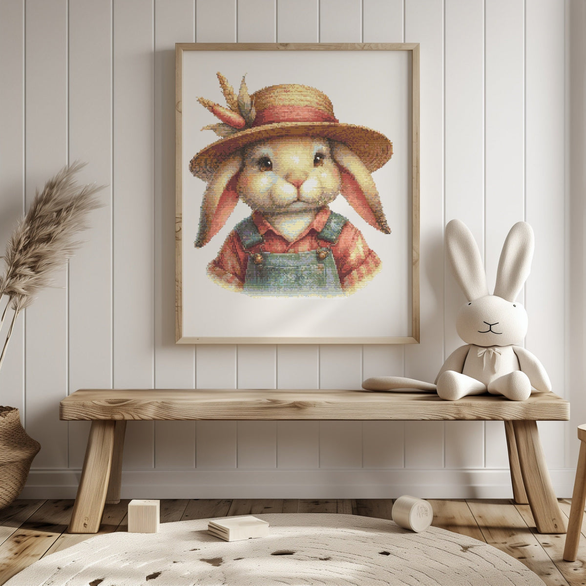 Cross Stitch Pattern With Cute Rabbit, Nursery Cross Stitch Designs, Counted Cross Stitch Charts, Hare Embroidery Pattern For Kids