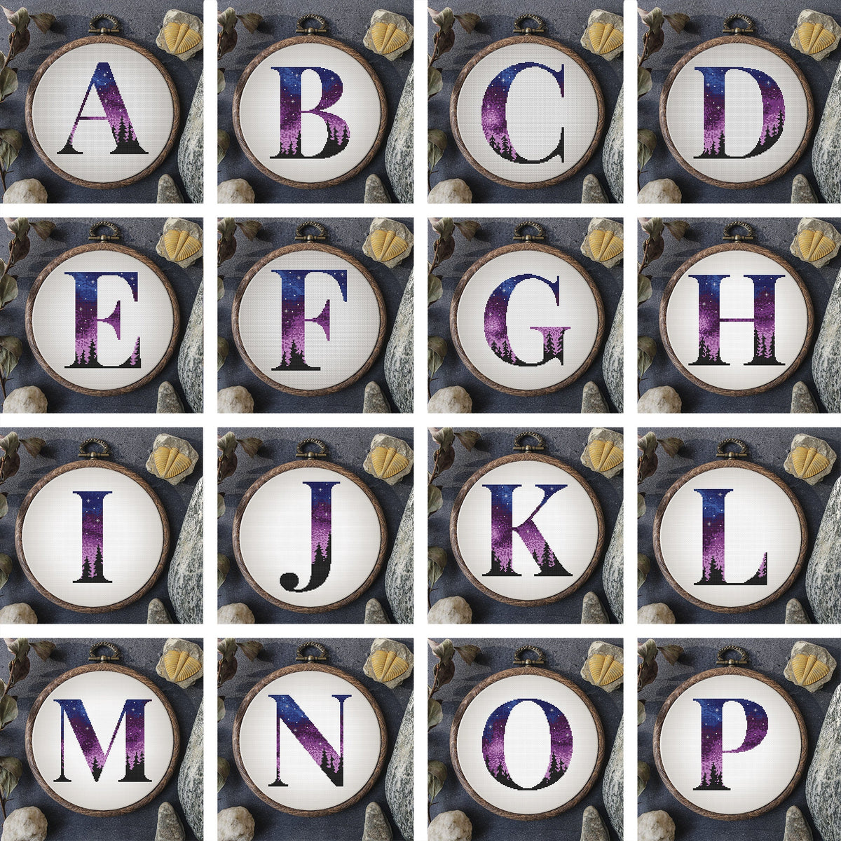 Letter S Cross Stitch Pattern PDF, Counted, Forest Monogram S Cross Stitch Sampler, Personalized Pattern Family Name Embroidery File