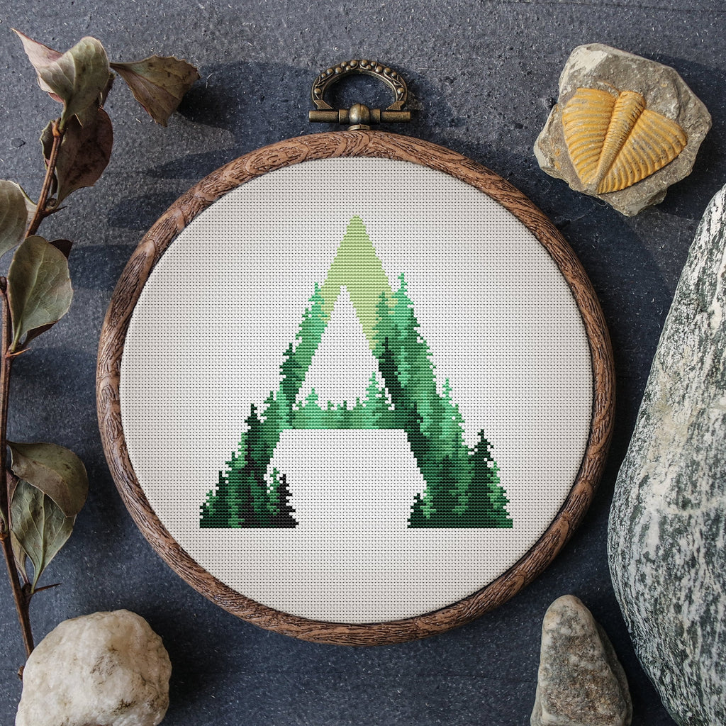 Alphabet Cross Stitch Pattern Green Forest Cross Stitch Designs Name Counted Embroidery Design Personalized Pattern Digital Downloads