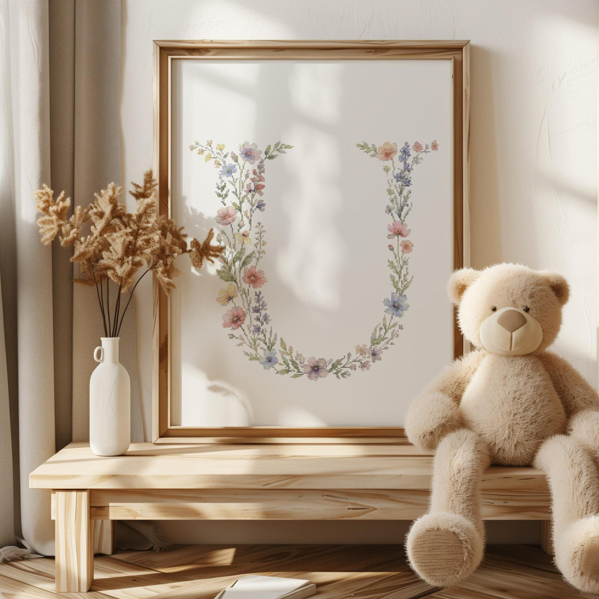 Custom Cross Stitch Pdf, Counted, Floral Letter U Cross Stitch Pattern, Monogram Cross Stitch Chart, Pattern Keeper, Personalized Gifts